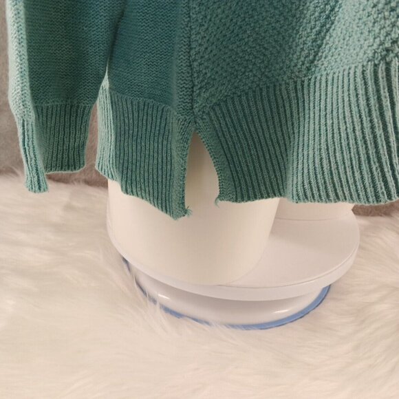 NWT KAREN SCOTT Textured Patchwork Sweater MEDIUM(8-10) Teal Aqua Cotton V-neck - Picture 7 of 12